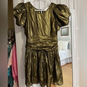 LoveShackFancy Mercy Silk Metallic Mini Dress Bronze